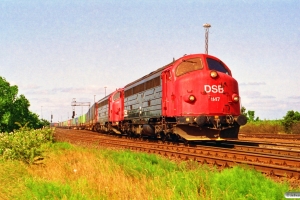 DSB MY 1147+MY 1148 med G 9222 Rfø-Gb. Rødby Færge Øst 22.06.1992.