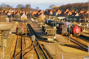 DSB MT 157, MT 153 og MY 1141 med G 9350 Kd-Gb. Nyborg 09.12.1989.