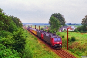 DSB EA 3014+ME 1530+Målevogn 001+003+MZ 1457+EA 3009 som M 8105 Sst-Kd. Km 49,6 Fa (Farris-Sommersted) 03.09.1996.