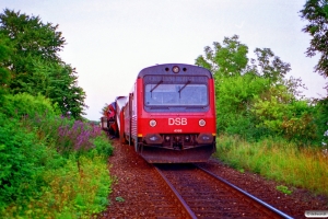 DSB MR 4068+MRD 4268 og MR 4066+MRD 4266. RV 3756 Hr-Fa (4268+4068) og RV 3741 Fa-Hr (4066+4266) kørte frontalt sammen. Jelling 01.08.1995.