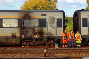 DSB MF 51 henstillet i spor 6 Vest. MFA 5051 brød i brand ved afgang fra Odense med IC 829 (Kh)-Od-Es. Odense 20.10.2016.