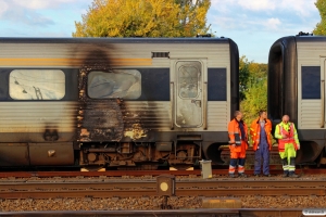 DSB MF 51 henstillet i spor 6 Vest. MFA 5051 brød i brand ved afgang fra Odense med IC 829 (Kh)-Od-Es. Odense 20.10.2016.