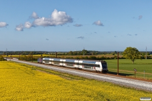 DSB ME 1522 med RØ 4816 Nf-Kj. Km 134,6 Kh (Nørre Alslev-Eskilstrup) 14.05.2020.