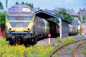 SNCB 6029, 6035X, 6066, 6065, 6058, 6041 og 6033 hensat. Gouvy 12.07.1989.