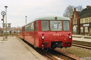 DR 172 720-5+172 120-8 som Tog 4312. Neuruppin 28.03.1991.