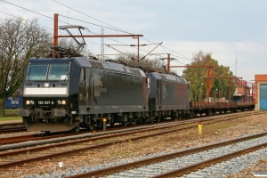 MRCE 185 557-6+185 552-7 med Tog 95142 Pa-Neumünster. Padborg 23.10.2010.