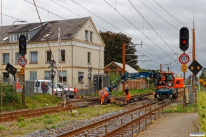 Sporombygning i overkørsel 48. Holsted 18.08.2018.