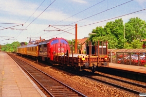 DSB Målevogn 002+001+003+MX 1028+Kbs som M 6004 Ge-Gb. Borup 03.07.1992.