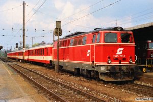 ÖBB 2143 031-9 med E 755. Wiener Neustadt 13.04.1991.